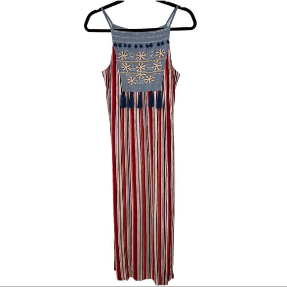 THML Embroidered Striped Maxi Dress Sz M - Picture 8 of 15